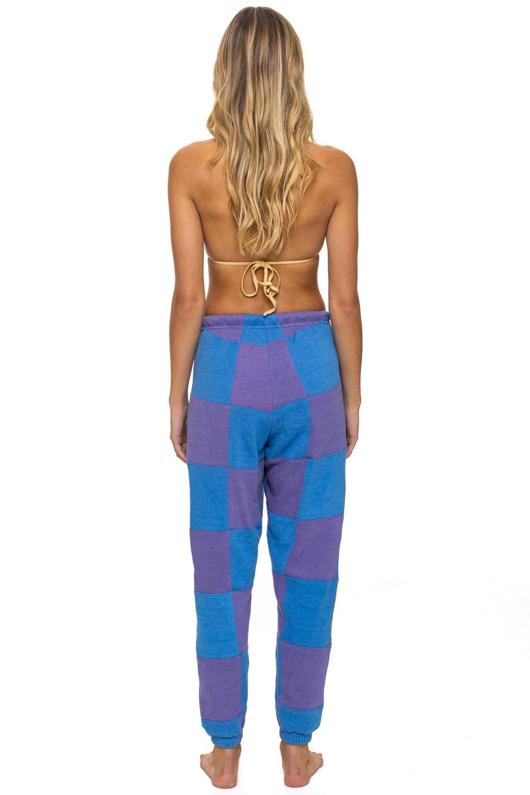 CHECK QUILTED SWEATPANTS - LAVENDER // OCEAN