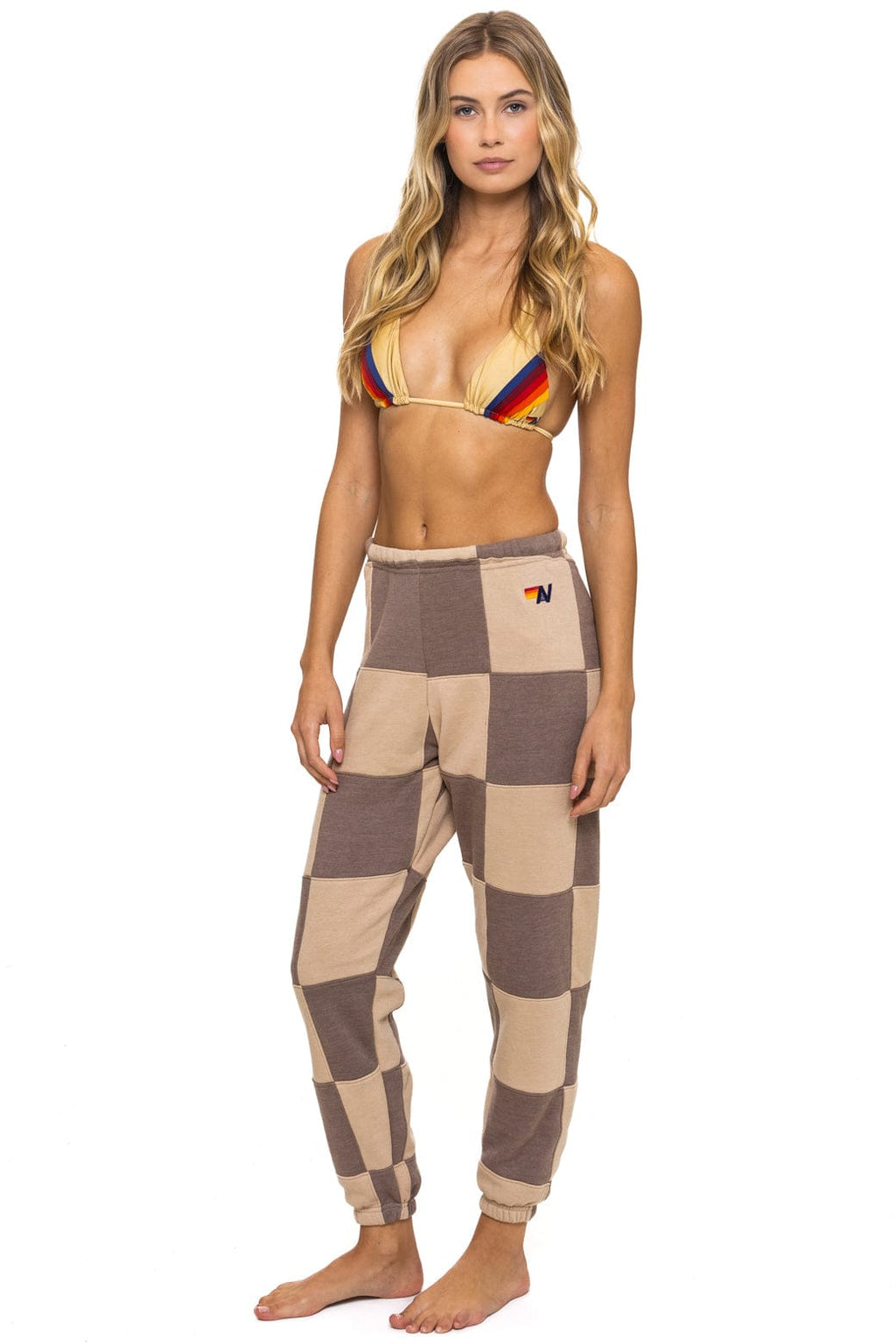 CHECK QUILTED SWEATPANTS - SAND // TAUPE