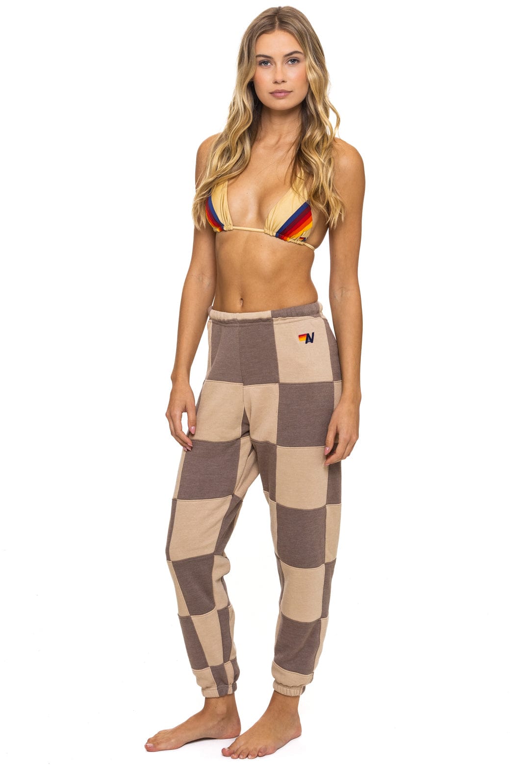 CHECK QUILTED SWEATPANTS - SAND // TAUPE