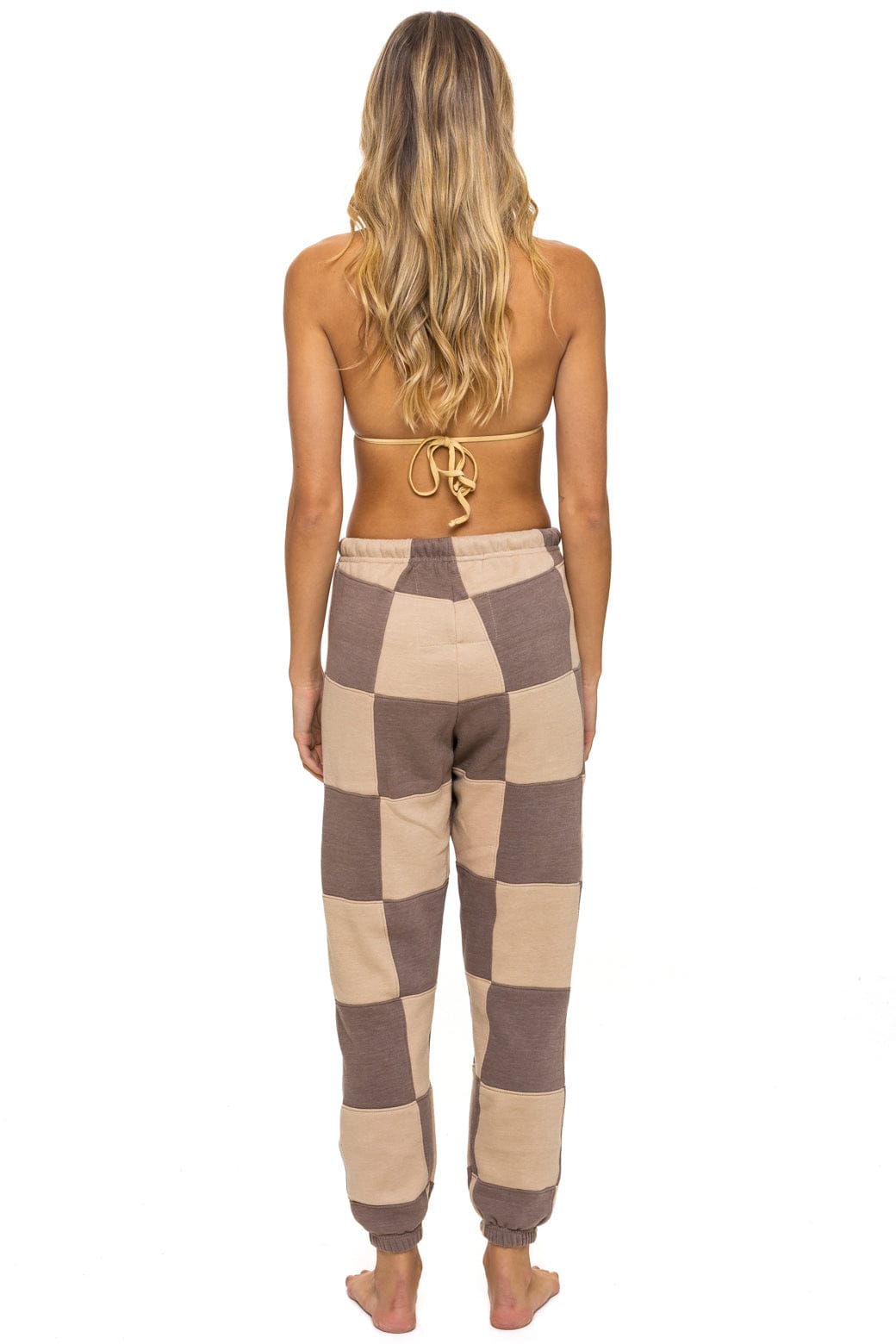 CHECK QUILTED SWEATPANTS - SAND // TAUPE