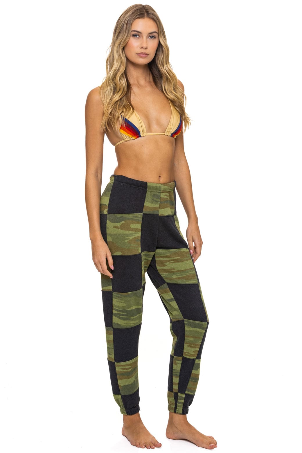 CHECK QUILTED SWEATPANTS - SMOKE // CAMO