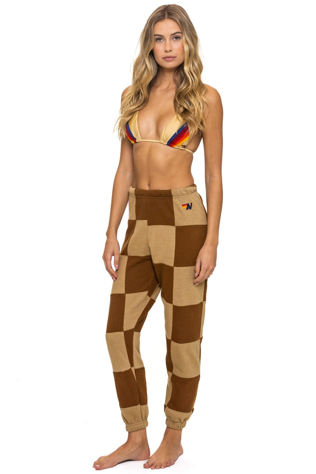 CHECK QUILTED SWEATPANTS - TAN // CINNAMON