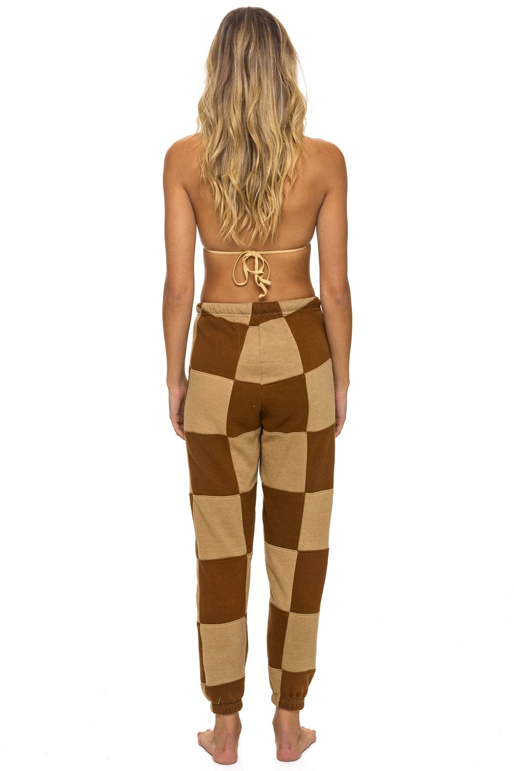 CHECK QUILTED SWEATPANTS - TAN // CINNAMON