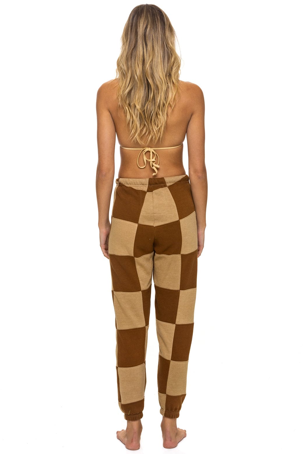 CHECK QUILTED SWEATPANTS - TAN // CINNAMON