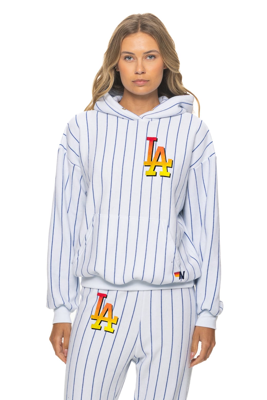LOS ANGELES DODGERS PINSTRIPE 2026 RELAXED PULLOVER HOODIE - WHITE // BLUE