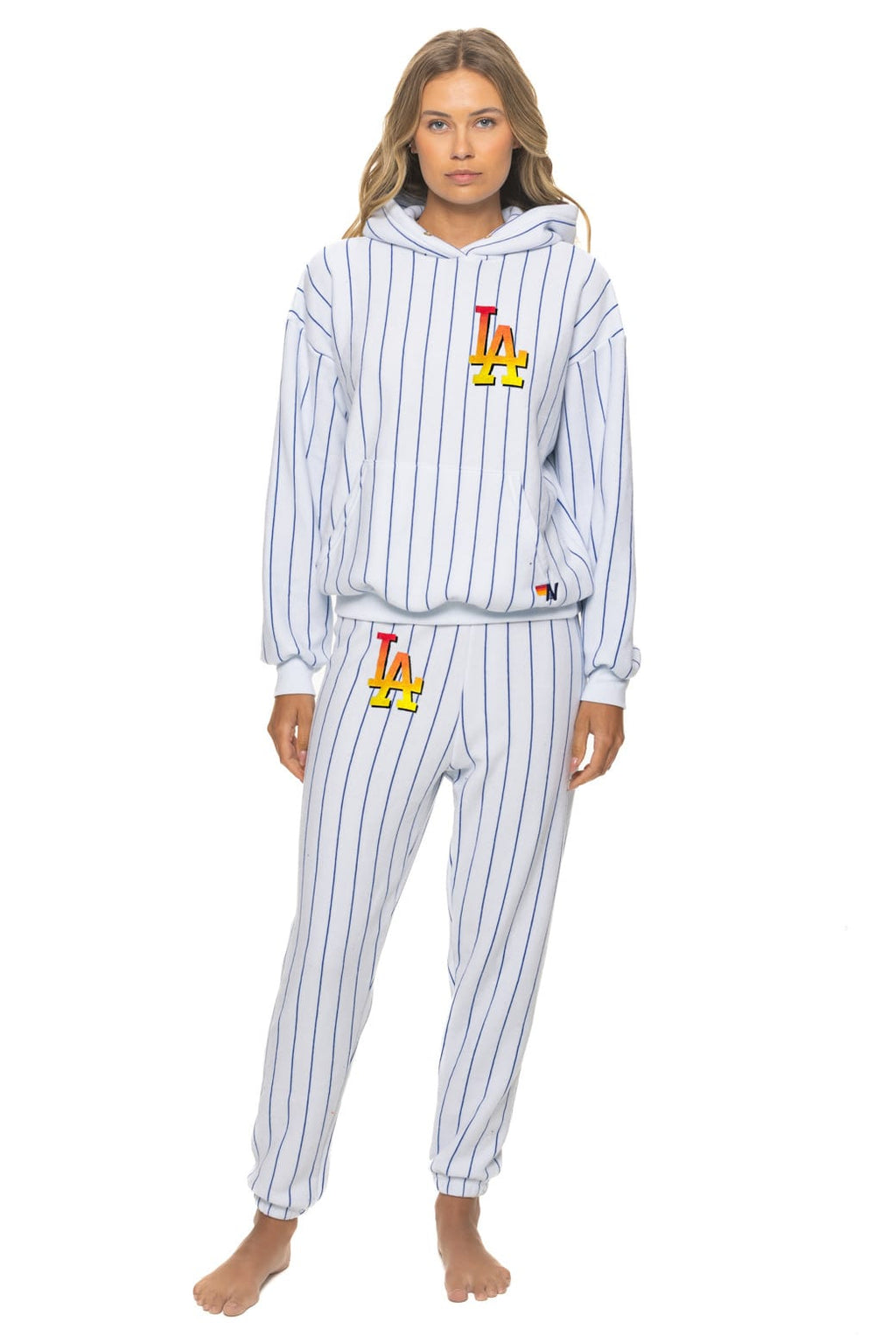 LOS ANGELES DODGERS PINSTRIPE 2026 RELAXED PULLOVER HOODIE - WHITE // BLUE