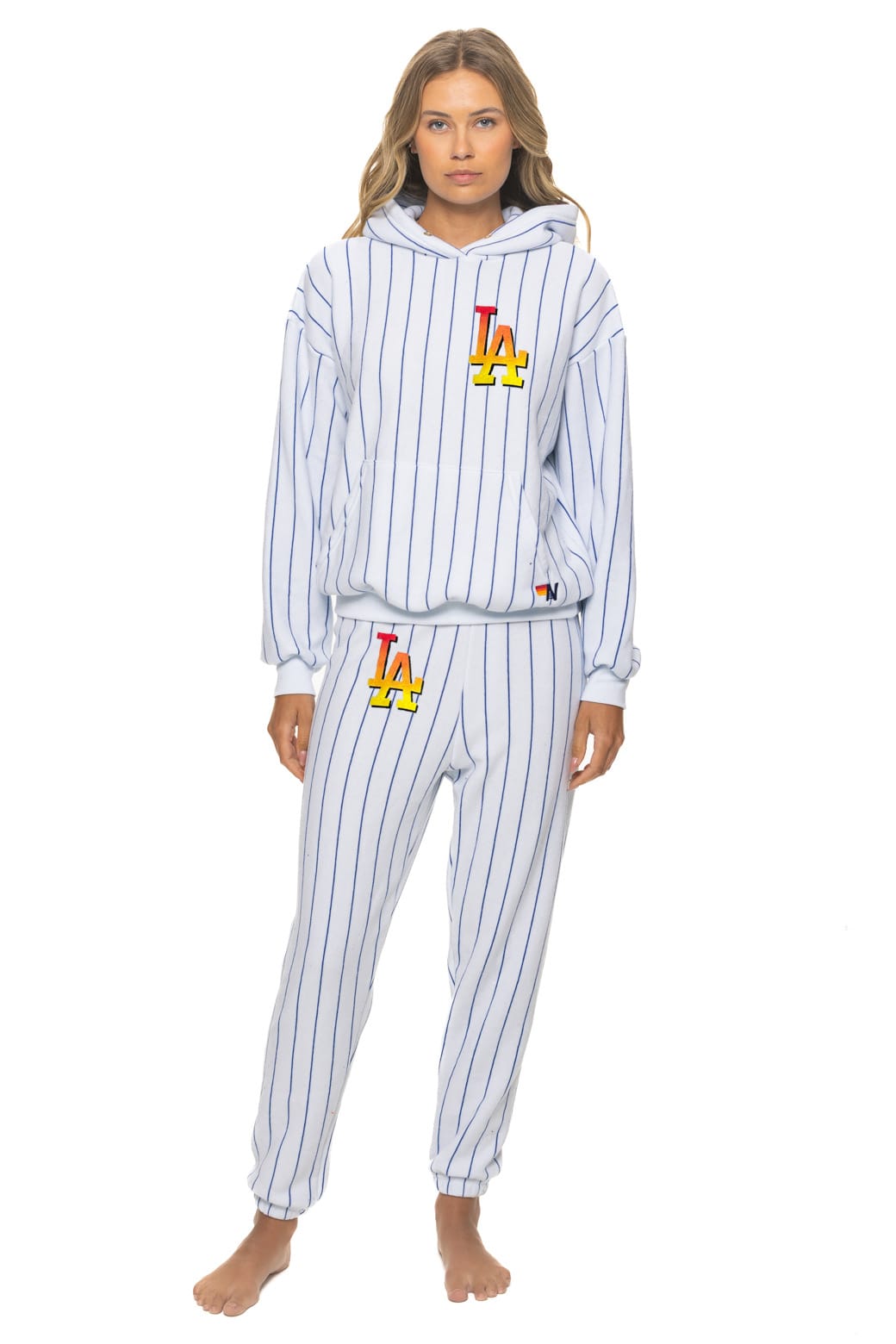 LOS ANGELES DODGERS PINSTRIPE 2026 RELAXED PULLOVER HOODIE - WHITE // BLUE
