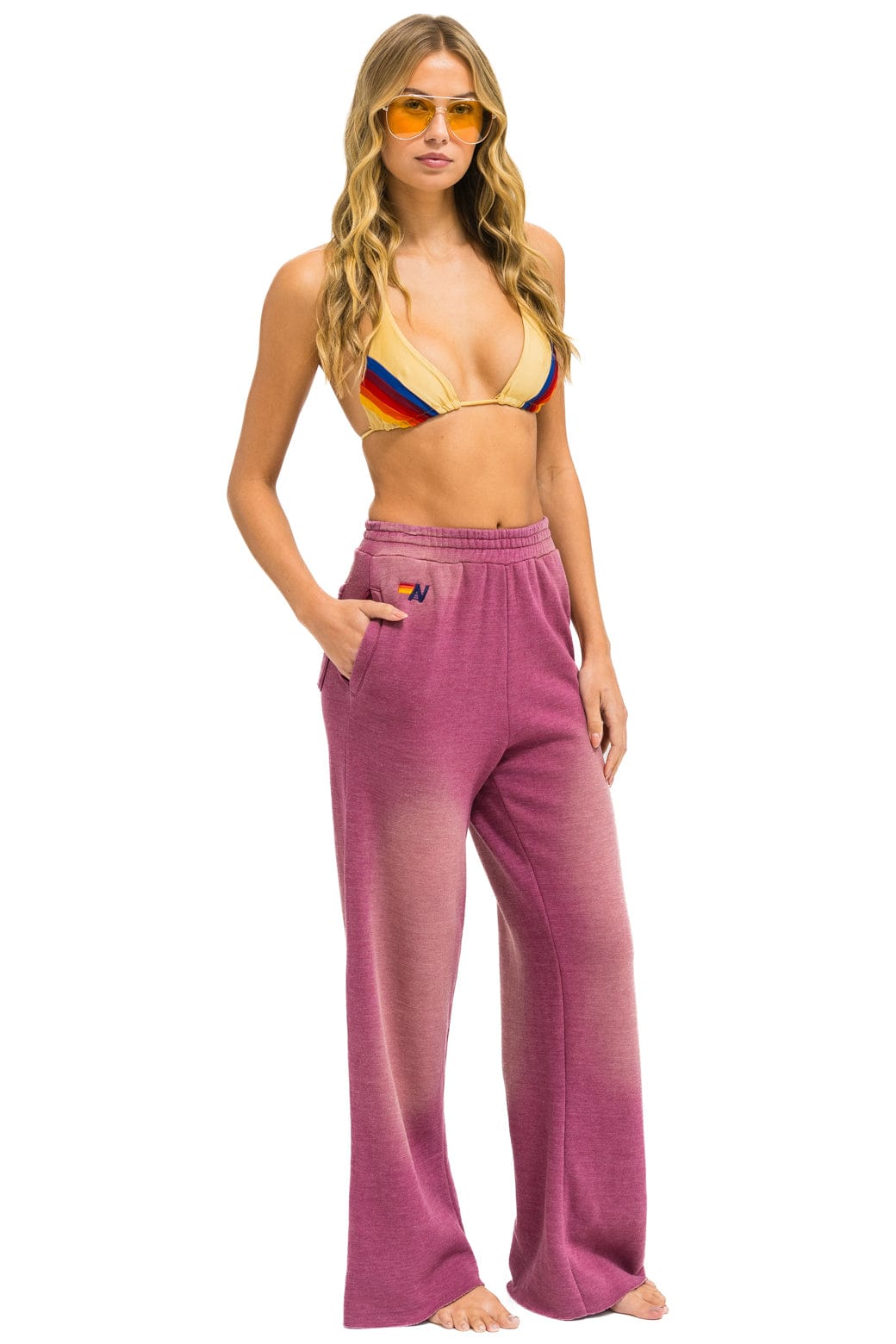 ESSENTIAL WIDE LEG POCKET SWEATPANTS - FADED BERRY