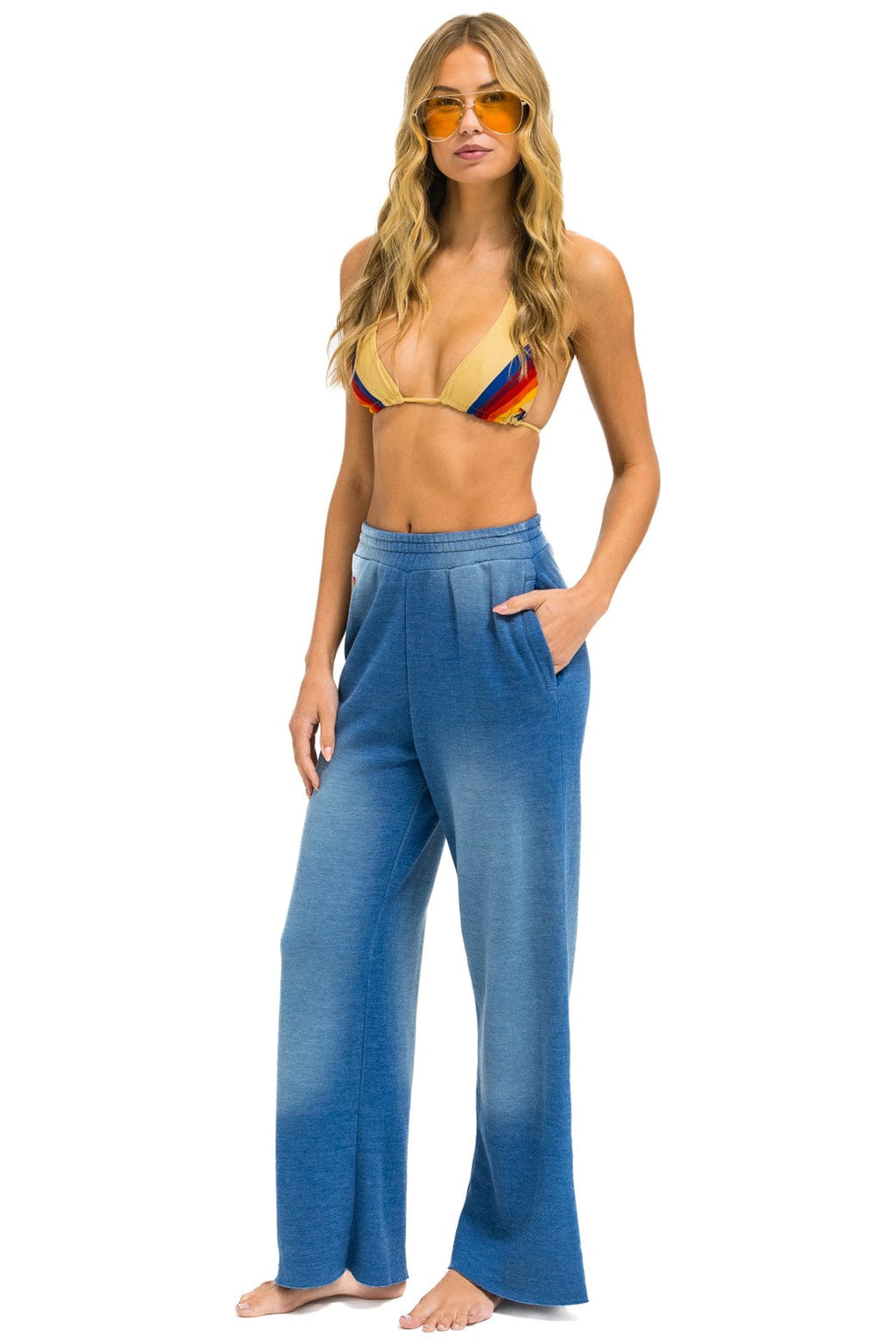 ESSENTIAL WIDE LEG POCKET SWEATPANTS - FADED WATER