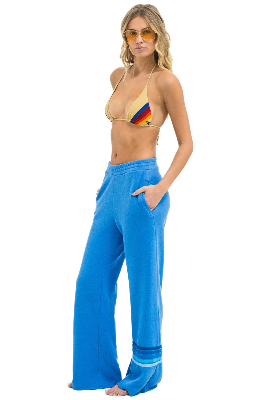 RUGBY STITCH WIDE LEG POCKET SWEATPANTS - COBALT // BLUE