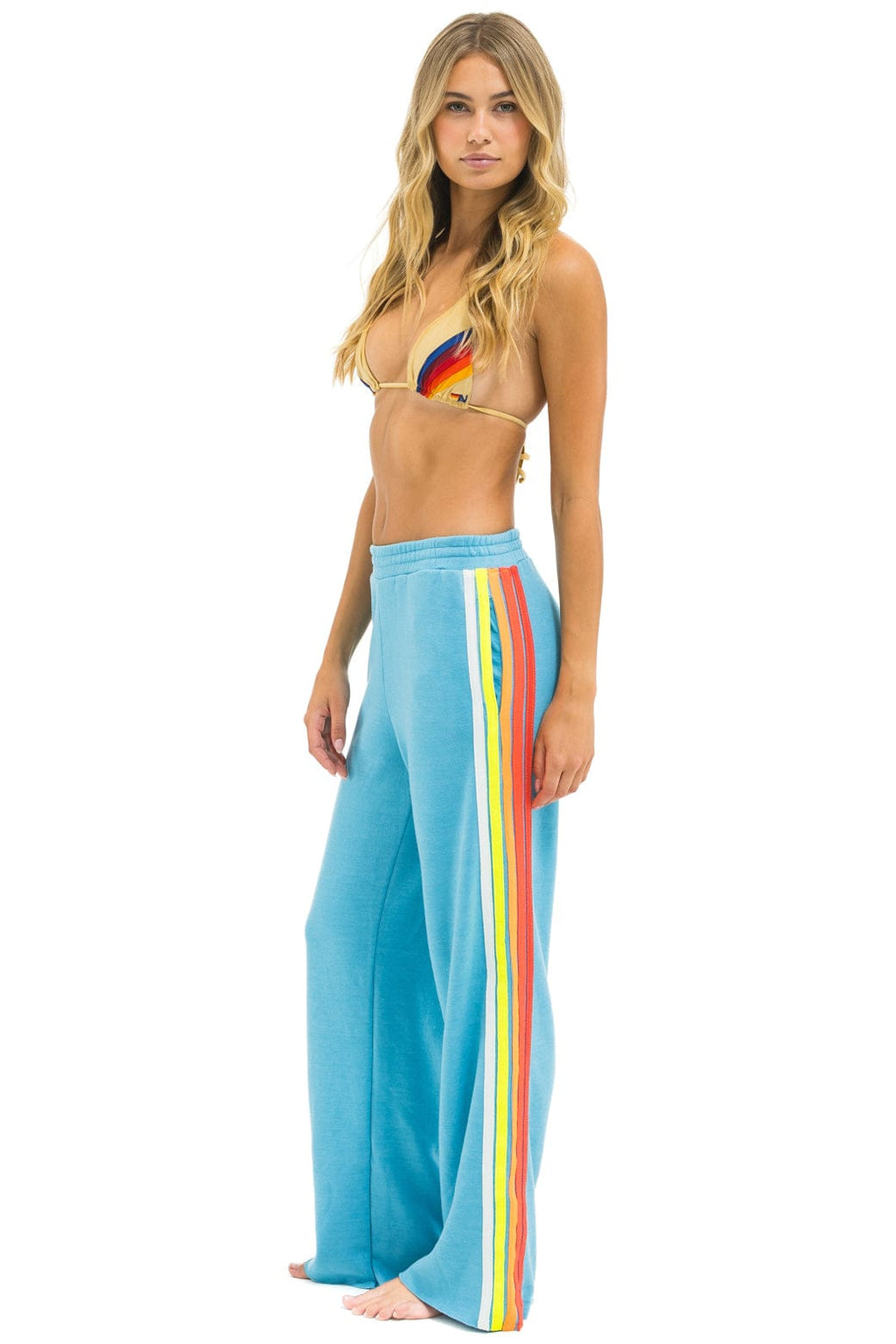 5 STRIPE WIDE LEG POCKET SWEATPANTS - AQUA // WHITE NEON