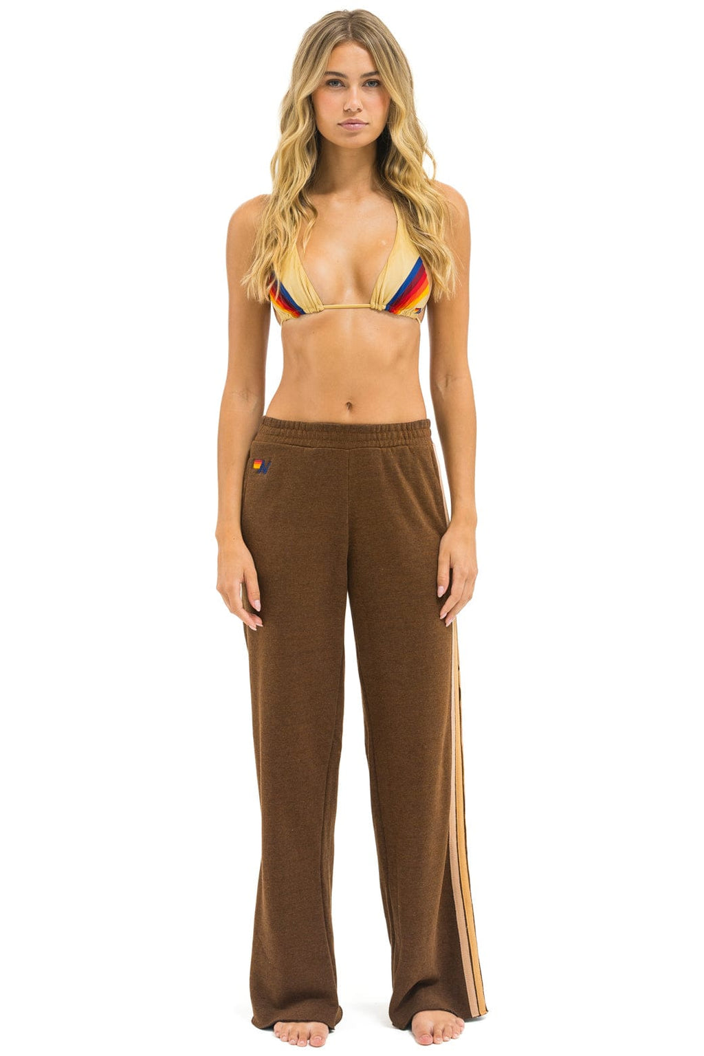 5 STRIPE WIDE LEG POCKET SWEATPANTS - CHOCOLATE // ESPRESSO