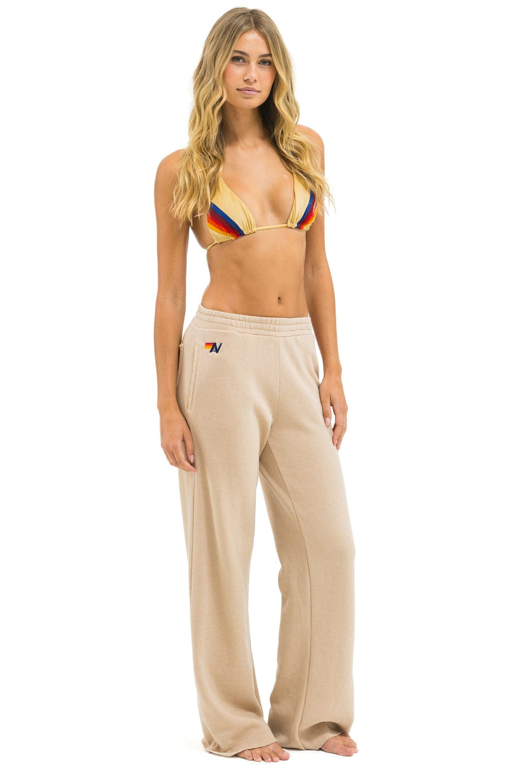 5 STRIPE WIDE LEG POCKET SWEATPANTS - SAND // PINK
