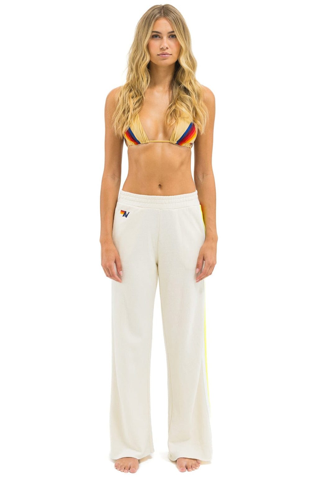 5 STRIPE WIDE LEG POCKET SWEATPANTS - VINTAGE WHITE // WHITE NEON