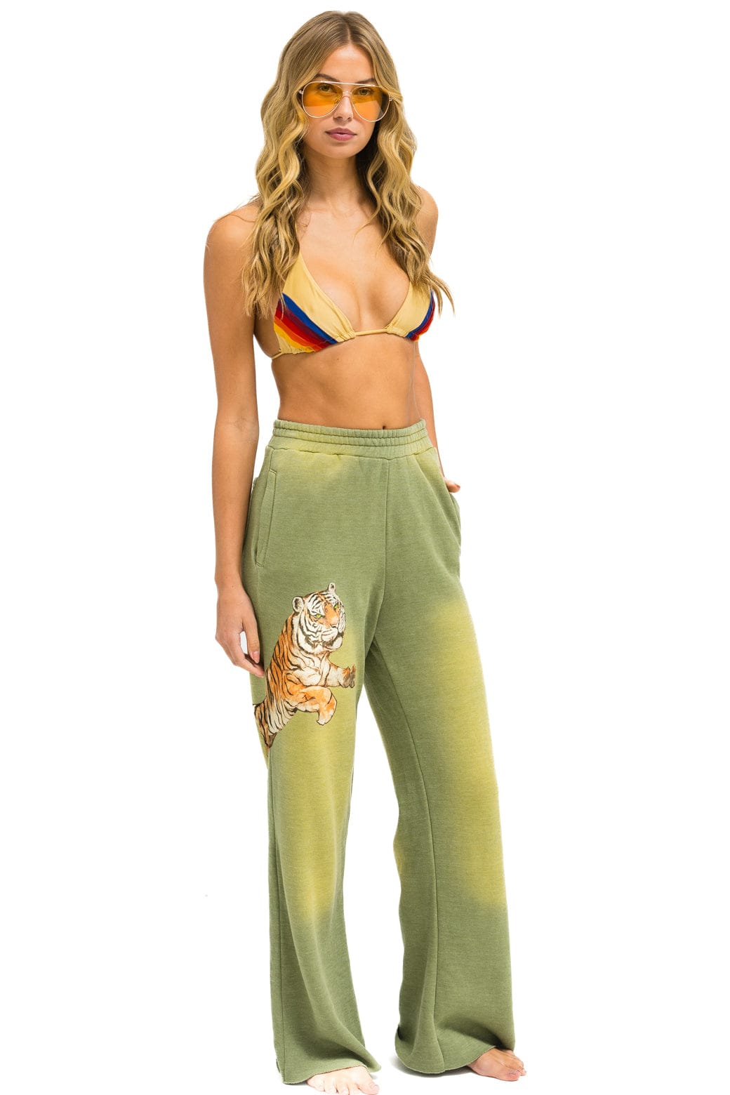 TIGER WIDE LEG POCKET SWEATPANTS - FADED ARMY