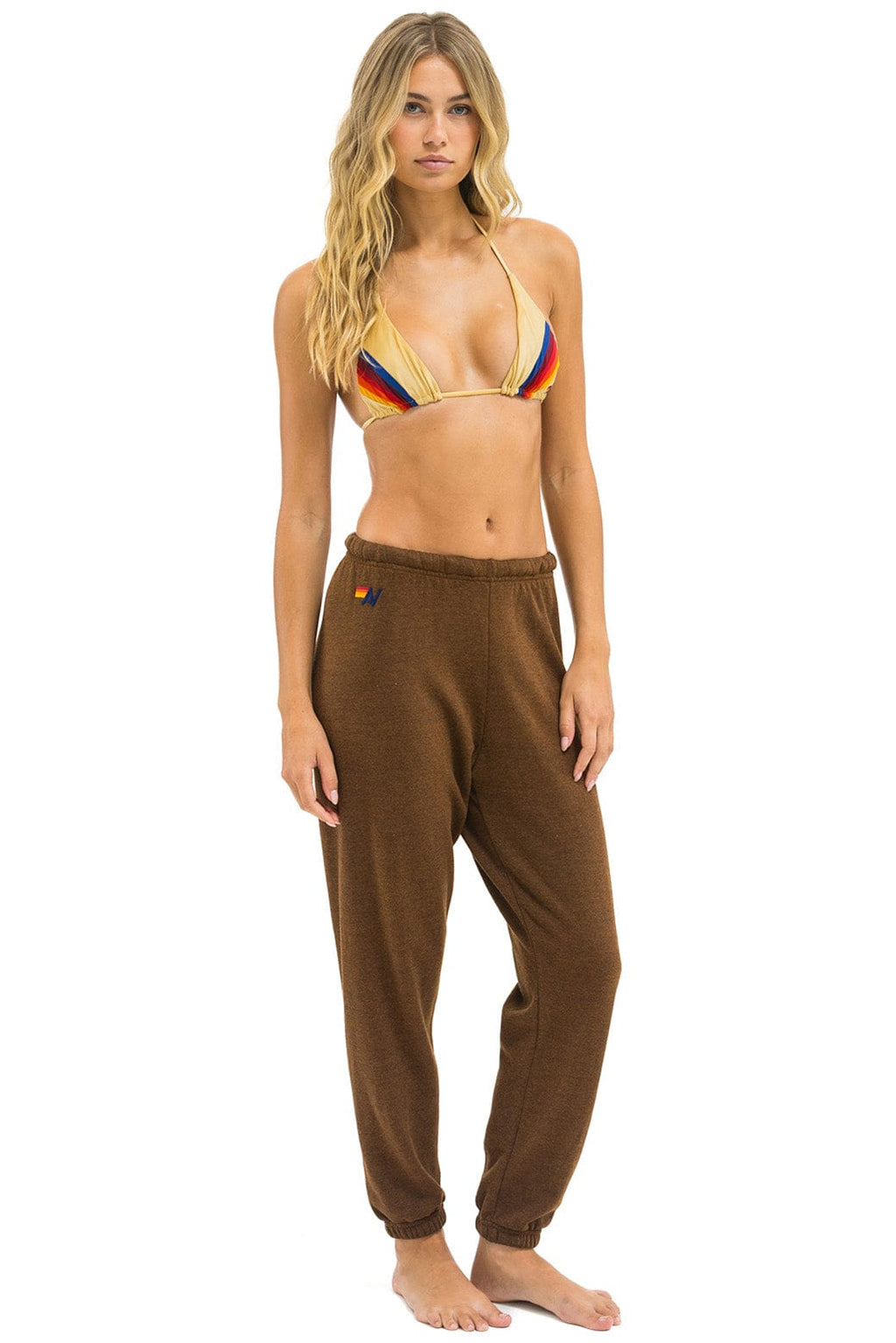 5 STRIPE SWEATPANTS - CHOCOLATE // RAINBOW WHITE