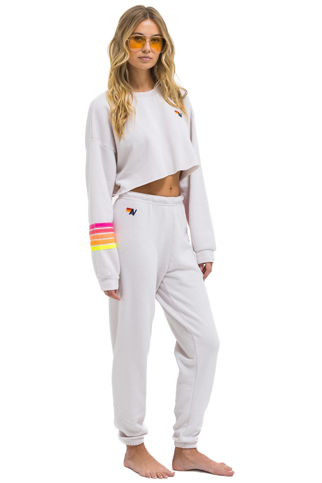 5 STRIPE SWEATPANTS - DOVE // NEON