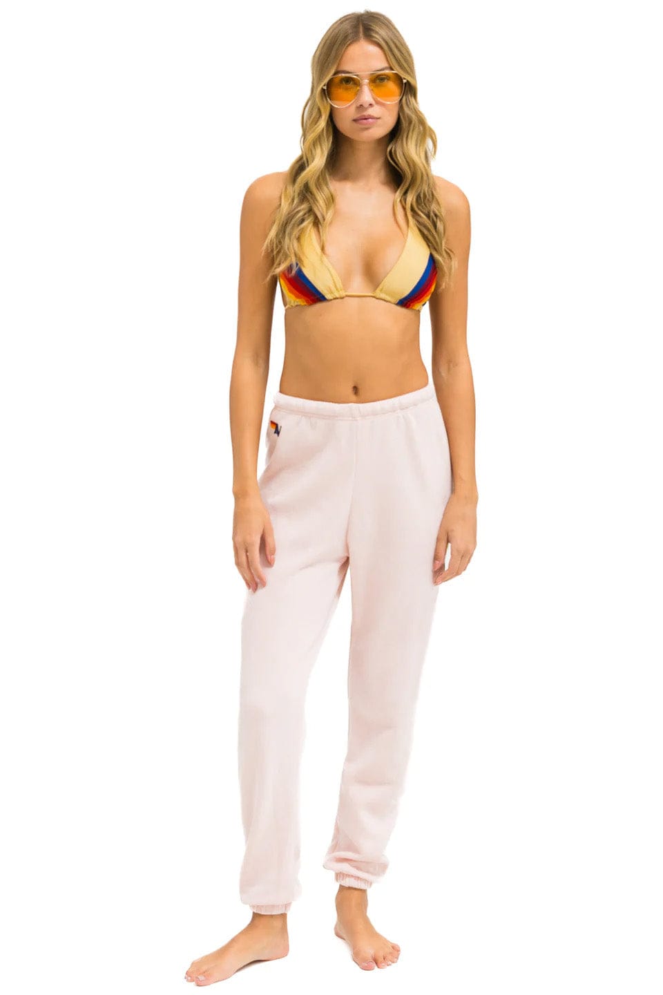 5 STRIPE SWEATPANTS - LIGHT PINK // RAINBOW WHITE