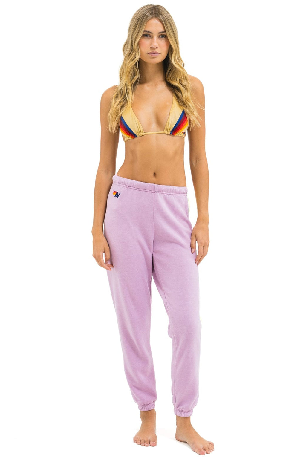 5 STRIPE SWEATPANTS - MAUVE // WHITE NEON