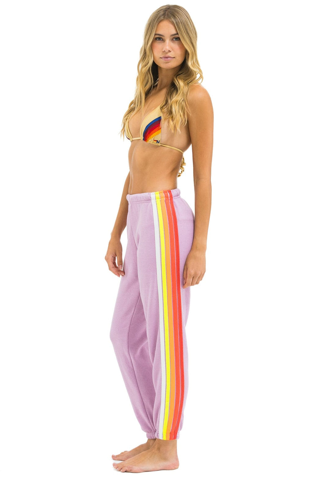 5 STRIPE SWEATPANTS - MAUVE // WHITE NEON