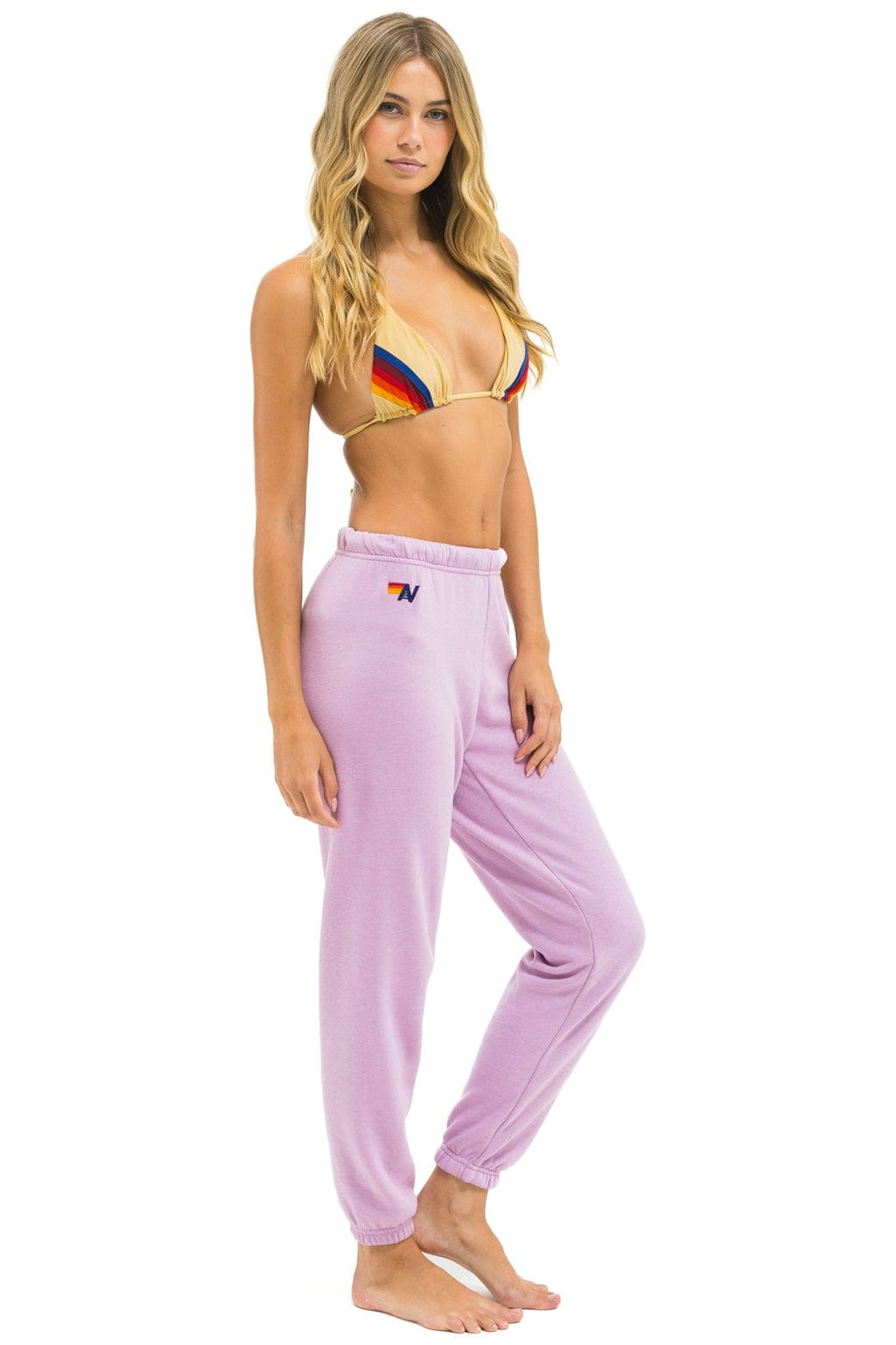 5 STRIPE SWEATPANTS - MAUVE // WHITE NEON