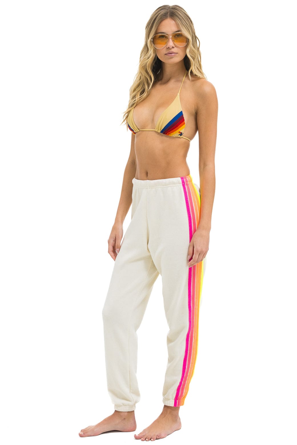 5 STRIPE SWEATPANTS - VINTAGE WHITE // NEON