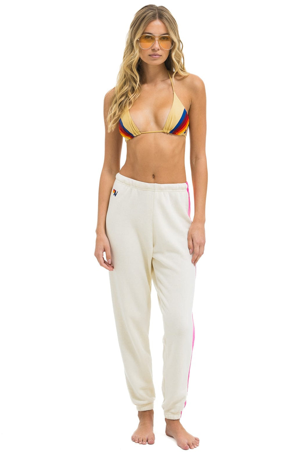 5 STRIPE SWEATPANTS - VINTAGE WHITE // NEON