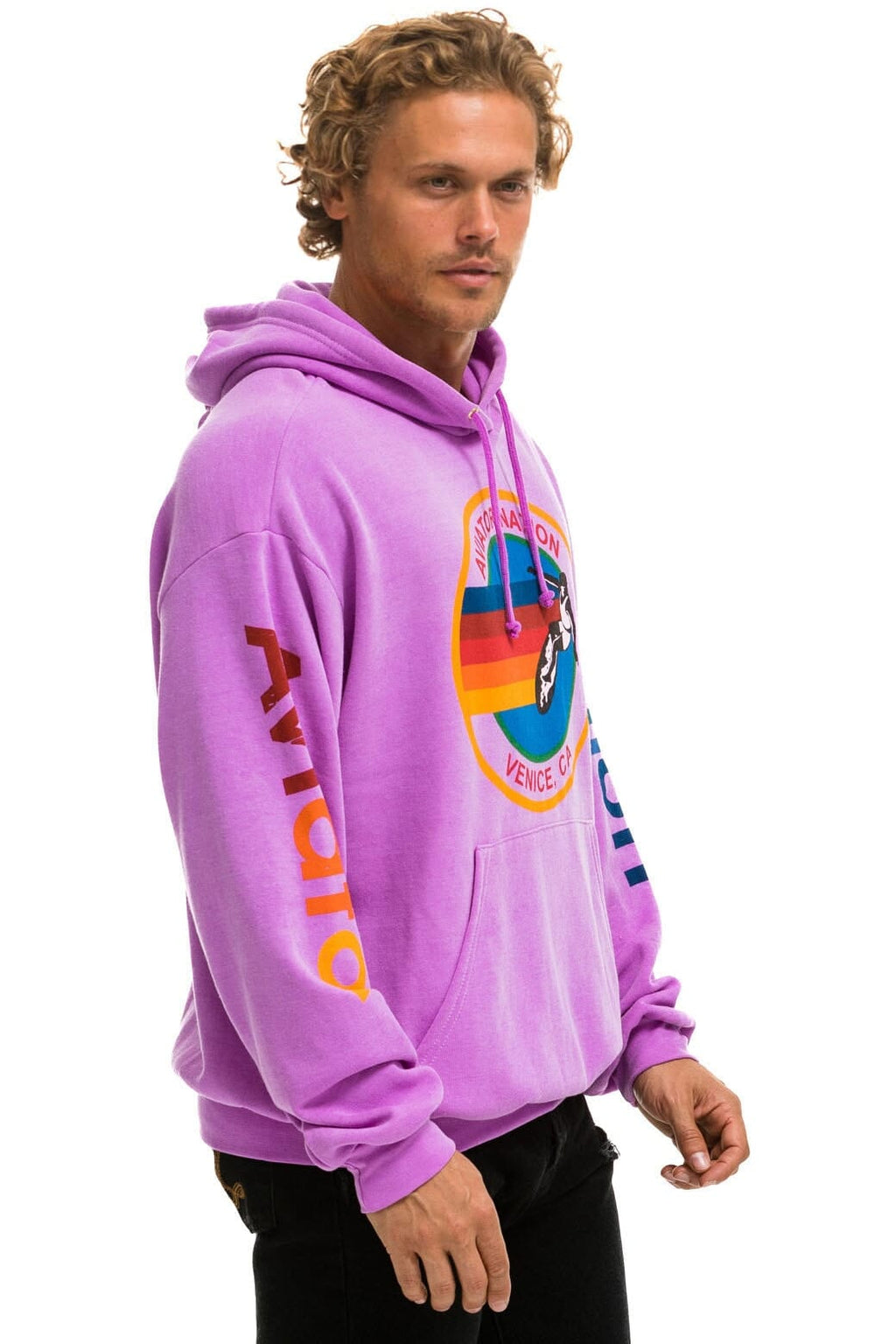 AVIATOR NATION RELAXED VENICE PULLOVER HOODIE - NEON PURPLE