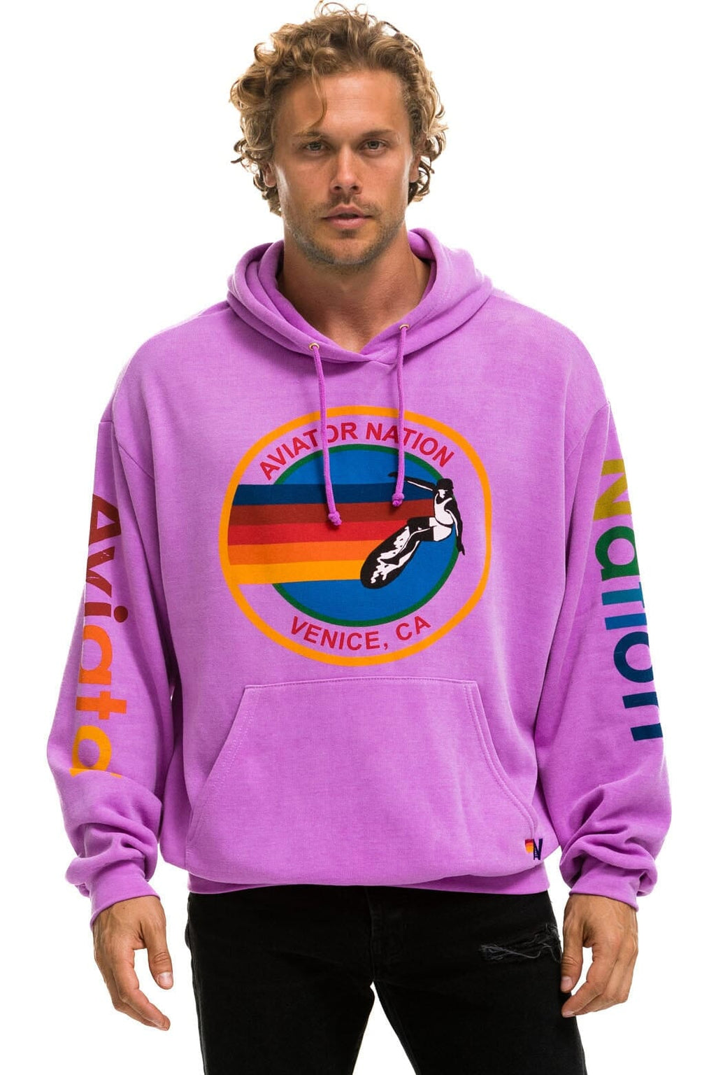 AVIATOR NATION RELAXED VENICE PULLOVER HOODIE - NEON PURPLE