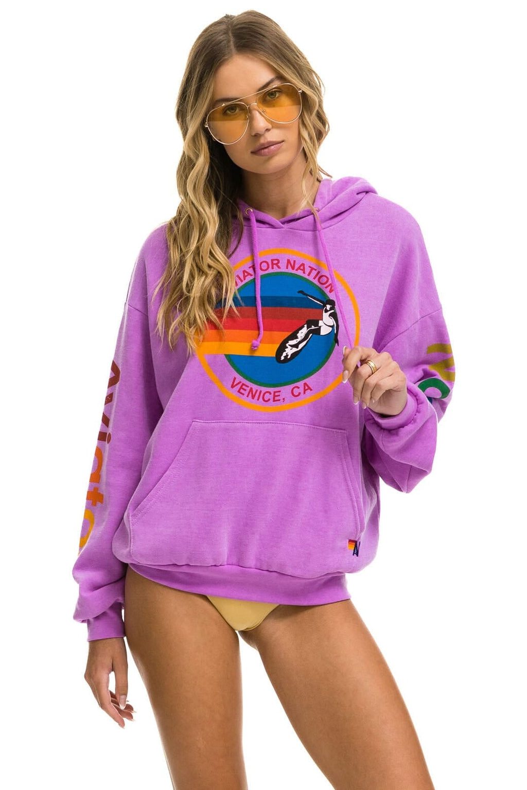AVIATOR NATION RELAXED VENICE PULLOVER HOODIE - NEON PURPLE