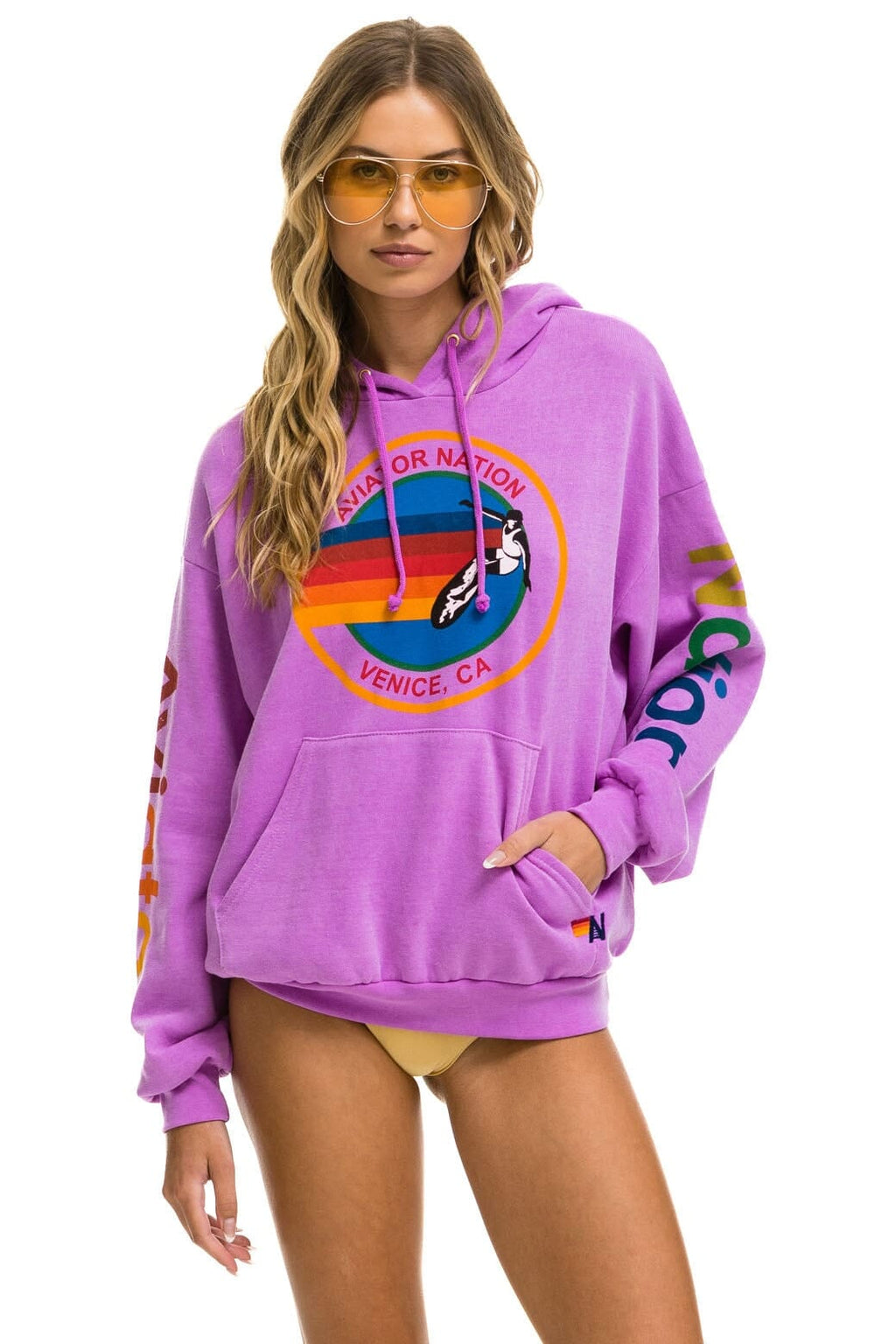 AVIATOR NATION RELAXED VENICE PULLOVER HOODIE - NEON PURPLE