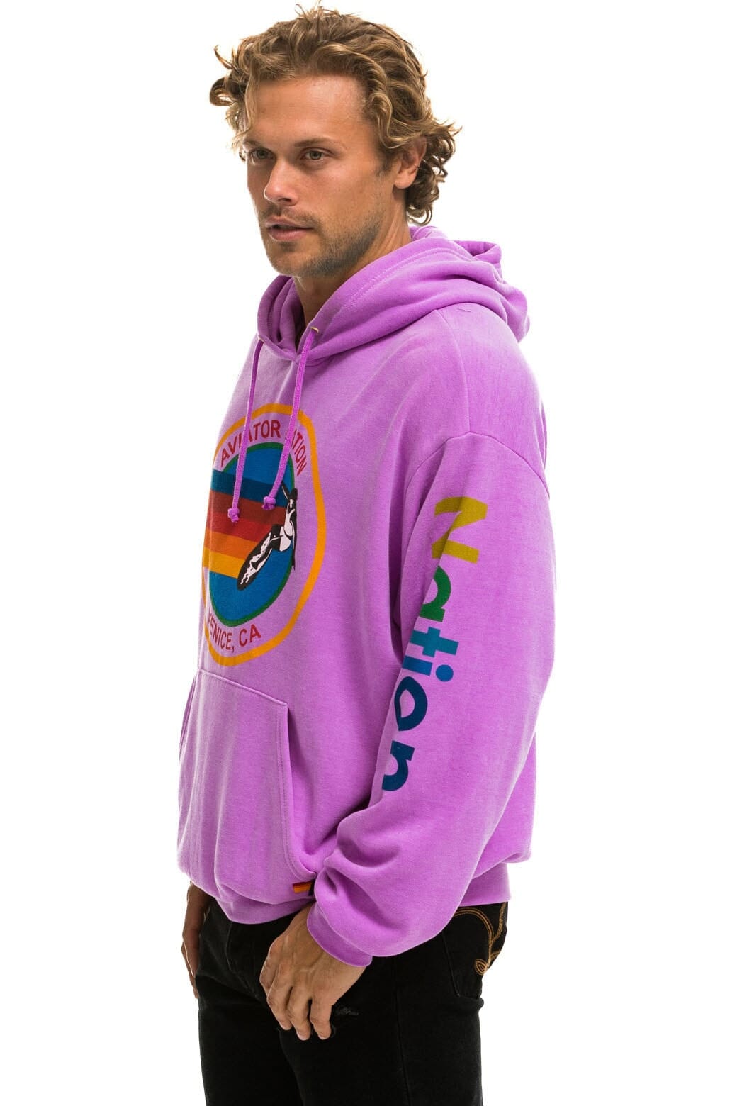 AVIATOR NATION RELAXED VENICE PULLOVER HOODIE - NEON PURPLE
