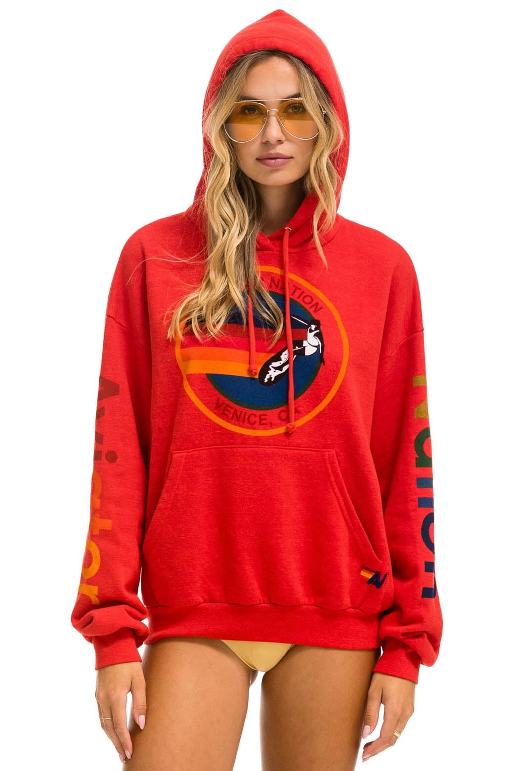 AVIATOR NATION RELAXED VENICE PULLOVER HOODIE - RED