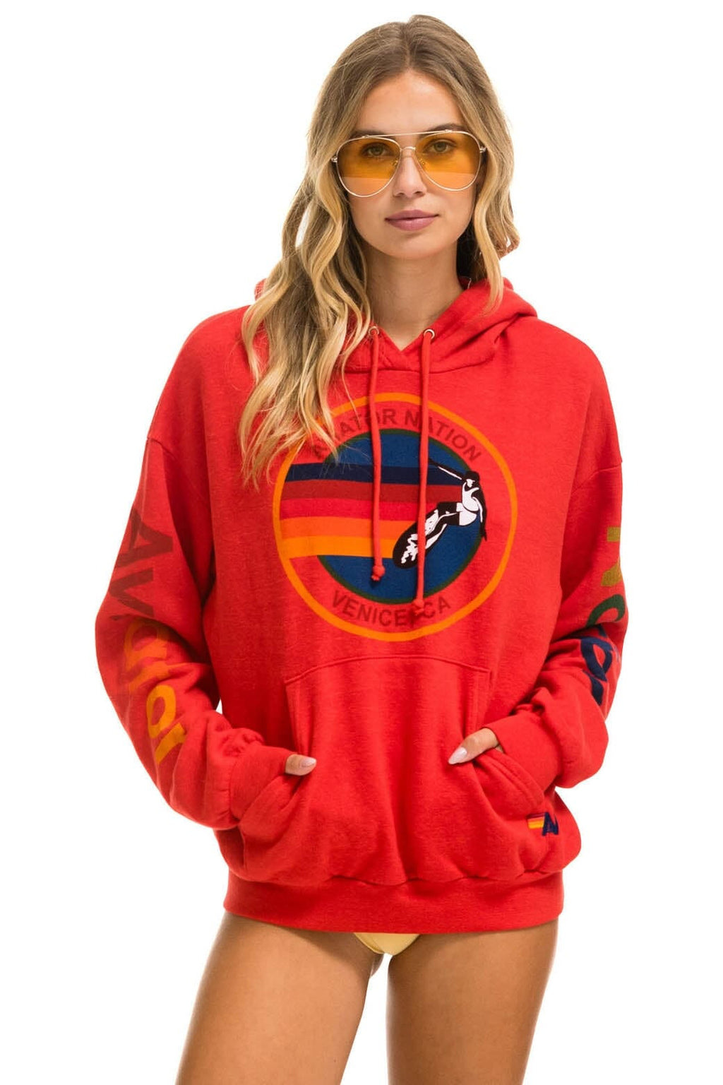 AVIATOR NATION RELAXED VENICE PULLOVER HOODIE - RED