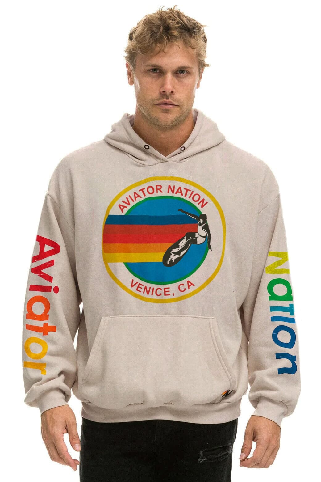 AVIATOR NATION RELAXED VENICE PULLOVER HOODIE - SAND