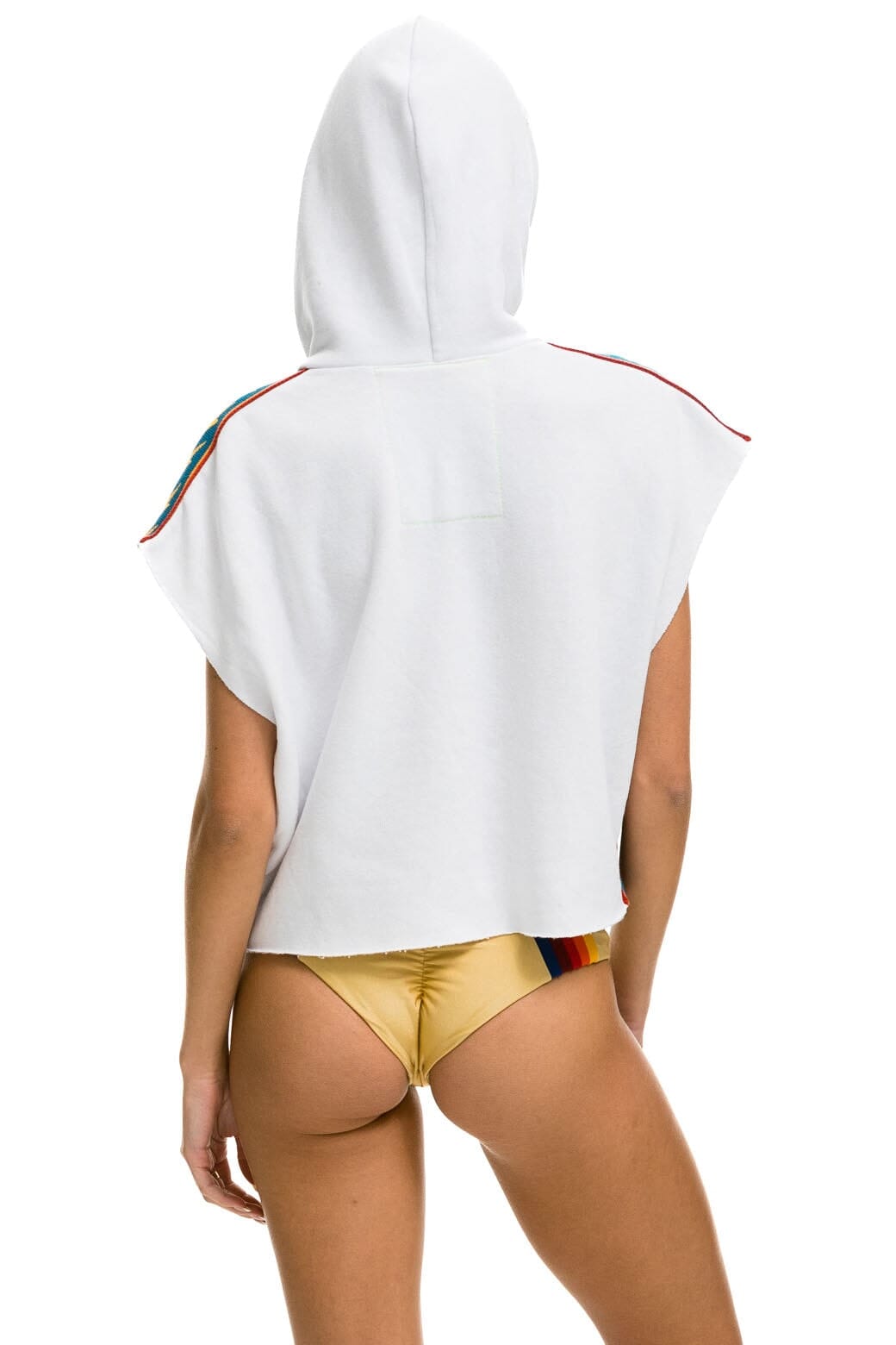 BOLT STRIPE SLEEVELESS RELAXED CROPPED PULLOVER HOODIE - WHITE