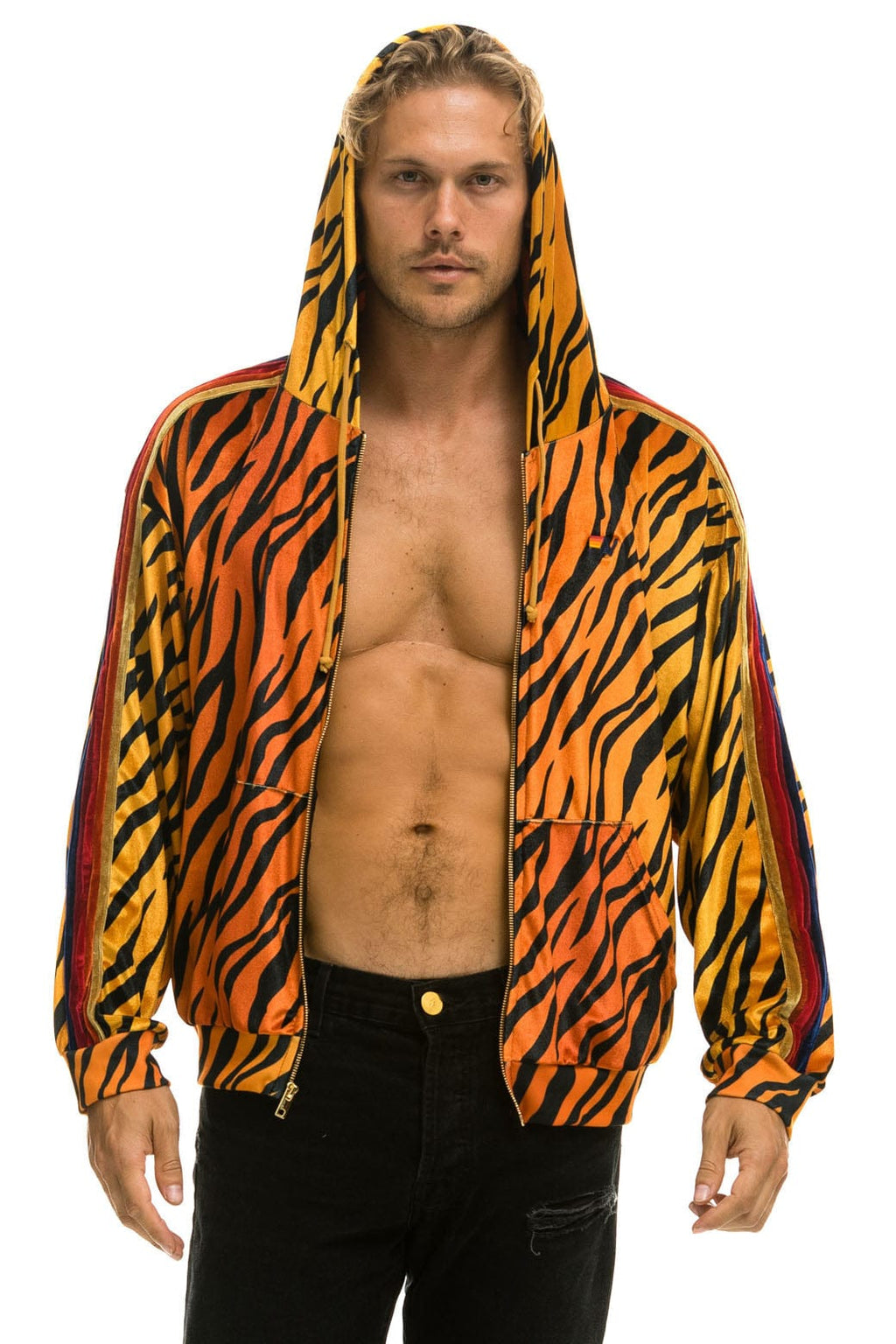 CLASSIC VELVET RELAXED ZIP HOODIE - TIGER