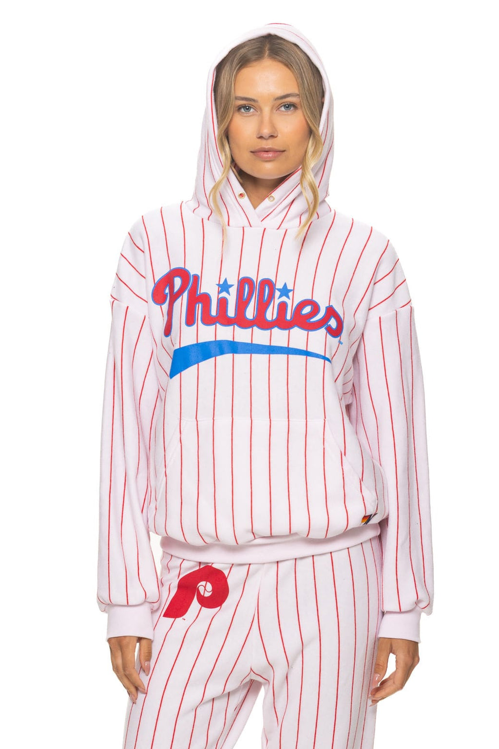 PHILADELPHIA PHILLIES PINSTRIPE 2026 RELAXED PULLOVER HOODIE - WHITE // RED