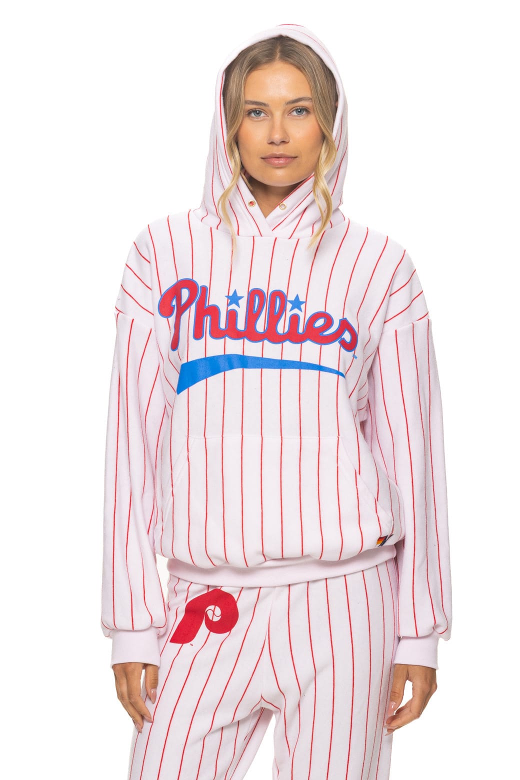 PHILADELPHIA PHILLIES PINSTRIPE 2026 RELAXED PULLOVER HOODIE - WHITE // RED