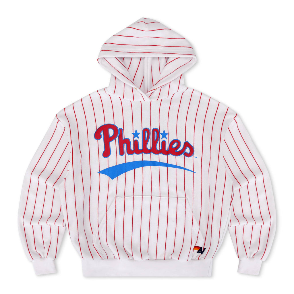 PHILADELPHIA PHILLIES PINSTRIPE 2026 RELAXED PULLOVER HOODIE - WHITE // RED