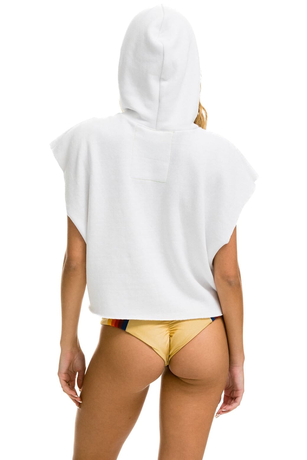 SMILEY SUNSET SLEEVELESS RELAXED CROPPED PULLOVER HOODIE - WHITE