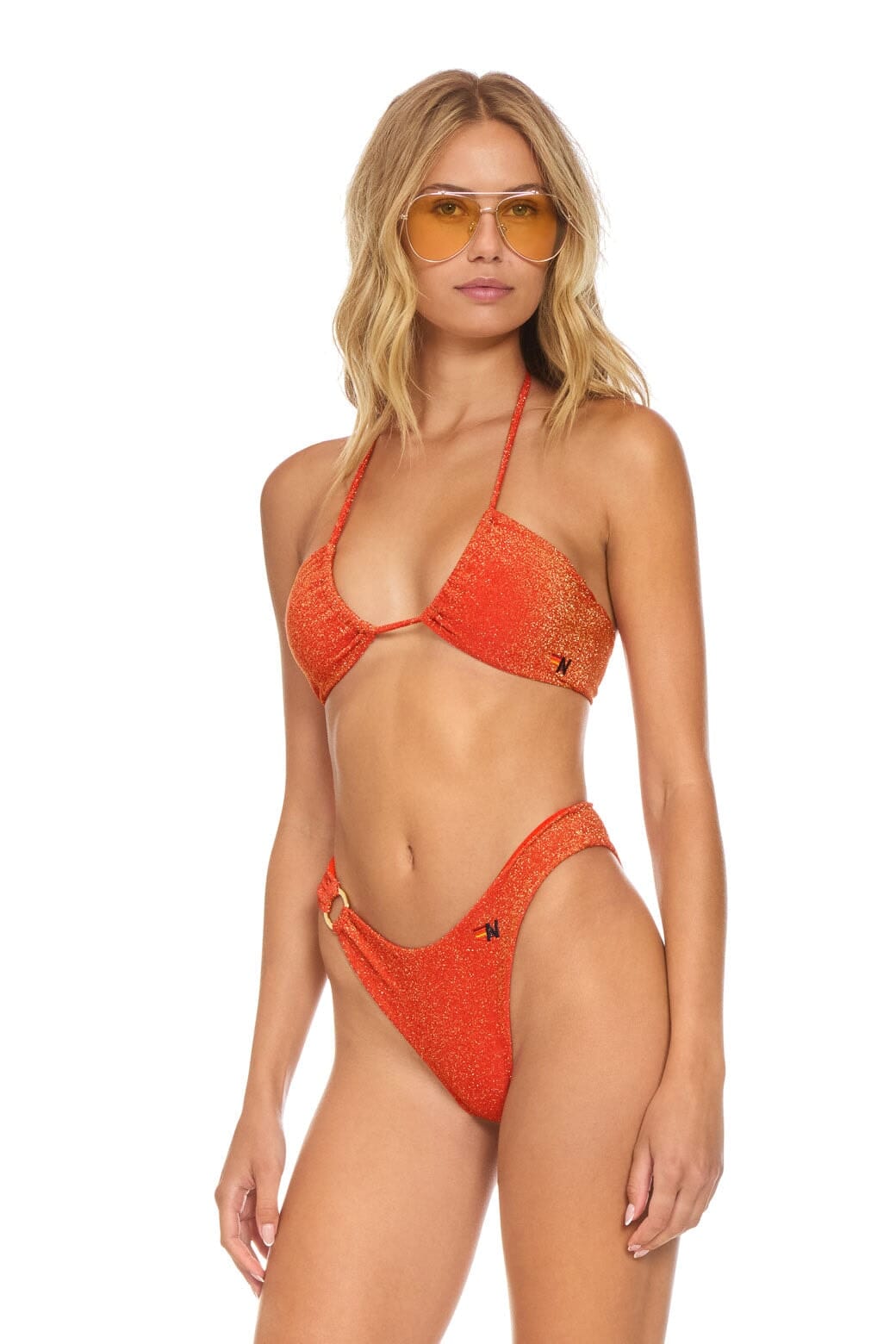 SPARKLE GYPSY RING HI-CUT FULL COVERAGE BIKINI BOTTOMS - HOT CORAL