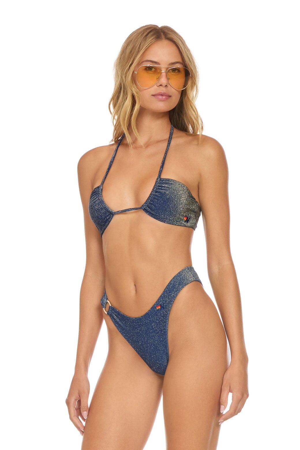 SPARKLE GYPSY RING HI-CUT FULL COVERAGE BIKINI BOTTOMS - NAVY
