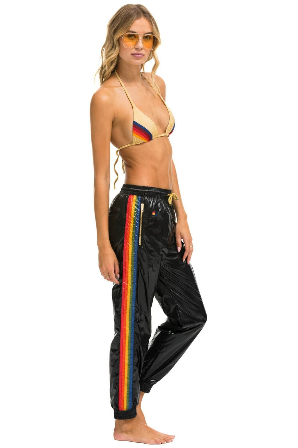 WOMEN'S 5 STRIPE WIND PANT - BLACK GLOSSY