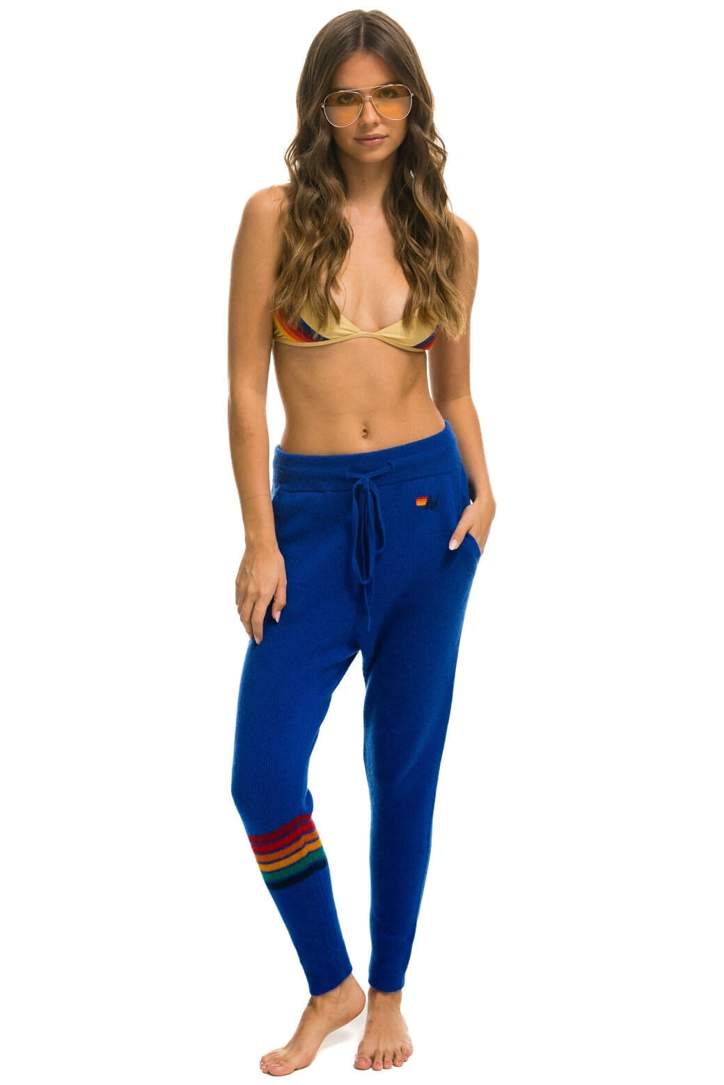 RAINBOW 6 STRIPE CASHMERE RELAXED FIT PANT - LAPIS